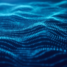 三维插图渲染二进制代码模式抽象背景。未来粒子的商业，科学和技术背景，蓝色背景