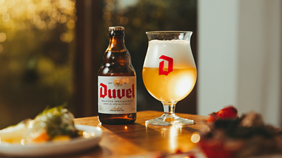 Image of a Duvel bottle and glass