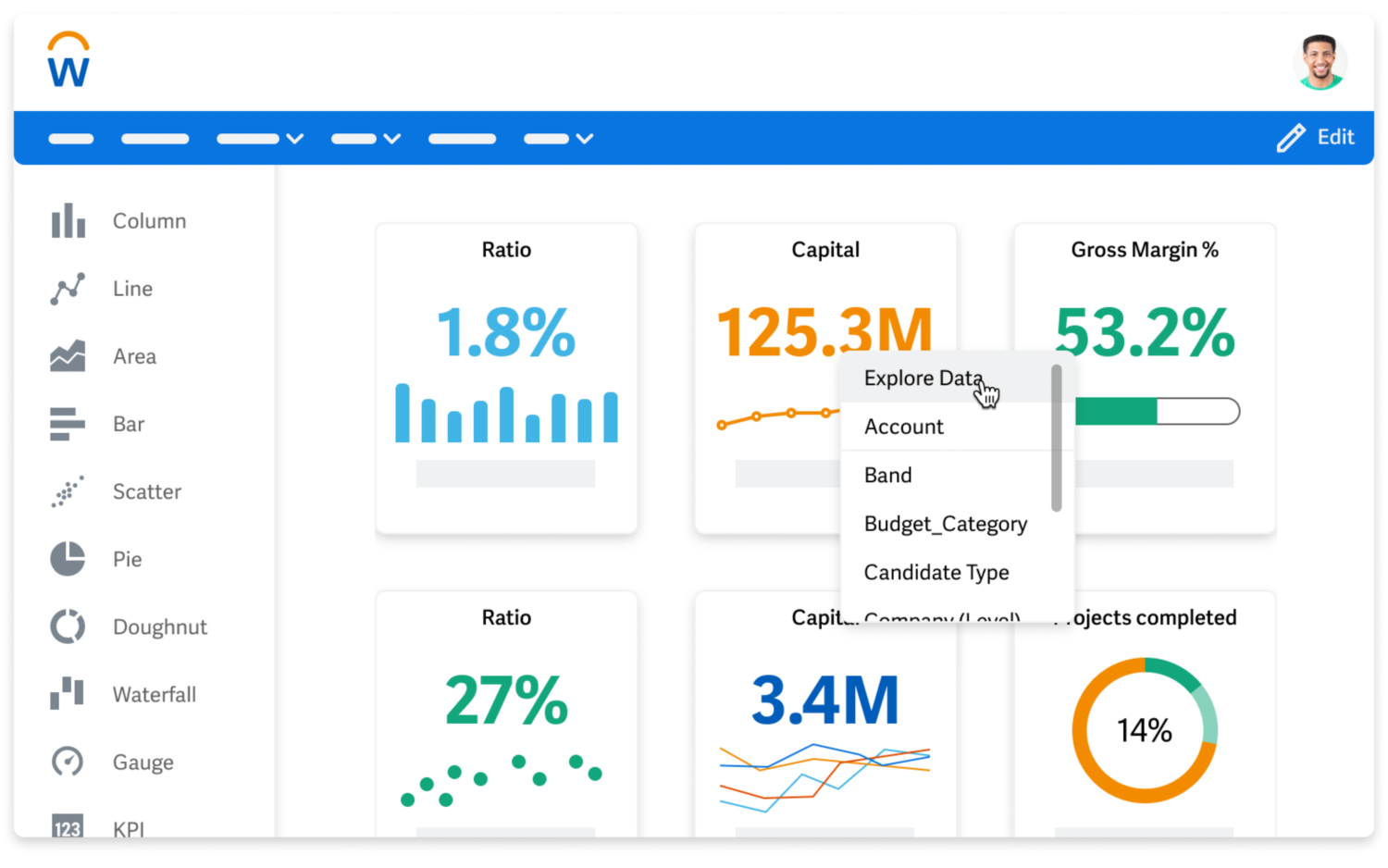 Workday FP&A product screen shot homepage illustration