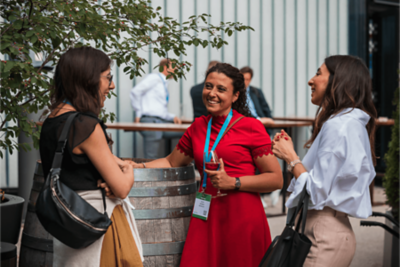 Women waiting in the front of the venue 