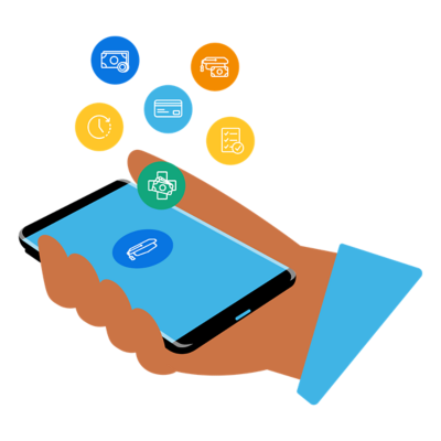 带有学生图标的移动设备。