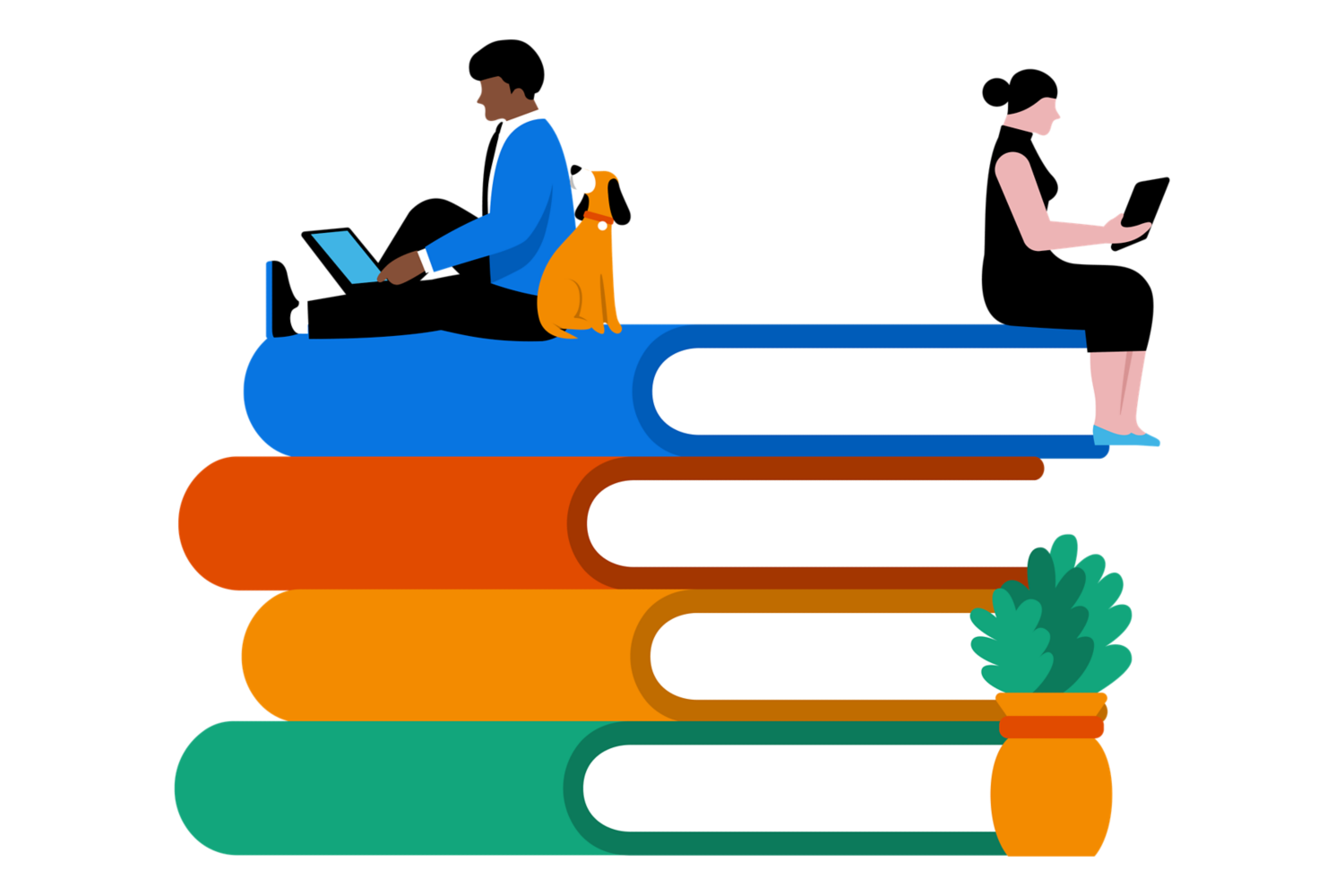 People sitting on books learning.