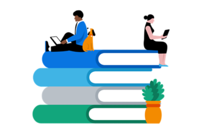 People sitting on books learning.