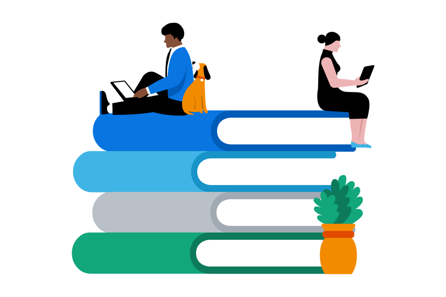People sitting on books learning.