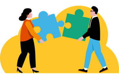 두개퍼즐을함께맞추고있는사람사람