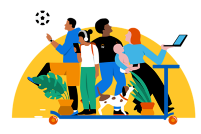 Illustration of scooter workday people with soccer ball