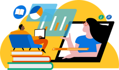 Dos personas aprendiendo por vía digital.