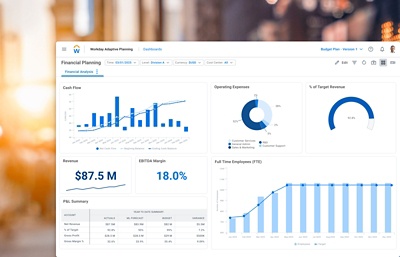 Tableau de bord budgétaire montrant un exemple de budget et un tableau des dépenses.