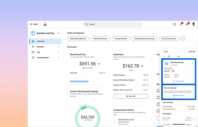 A screenshot of Workday’s payroll software highlighting a self service feature. 