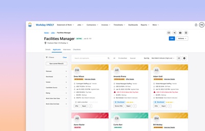 Workday VNDLY applicants review dashboard quickly identifies the applicants who best meet your needs based on experience and other requirements.