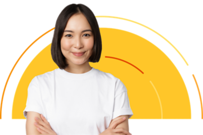 Person with yellow sun behind them.