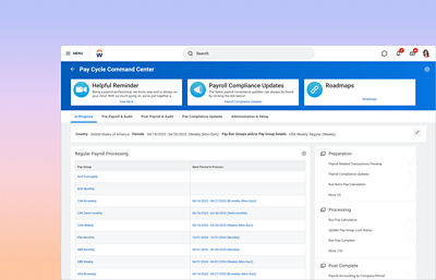 Screenshot of a pay cycle command using Workday’s software.