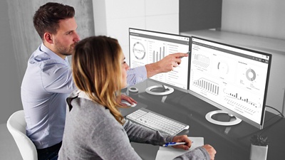 Man pointing at screen.