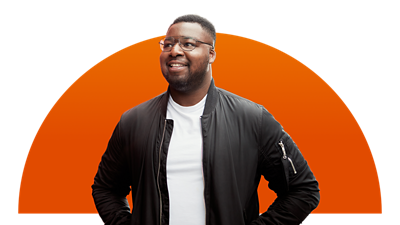 Image of a man smiling with a gradient in the back