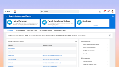 Screenshot of Workday’s Payroll Management including processing audit, and compliance capabilities.