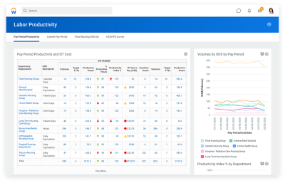 Sample labor productivity analysis by department and pay period.
