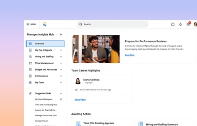 Screenshot of Workday’s Manager Insights Hub Overview page.