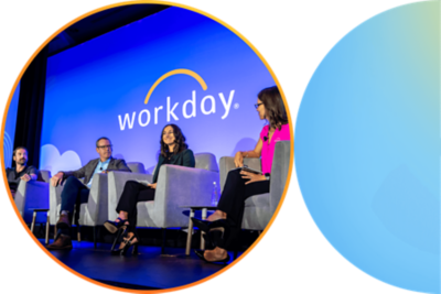 View of a panel discussion on the main stage.