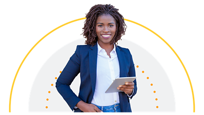 Woman with yellow sun shape behind her.