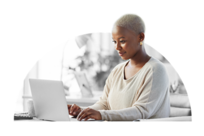 Woman looking at laptop.