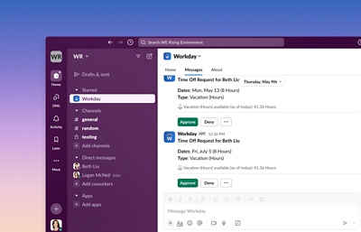Screenshot showing Workday for Slack capability. 
