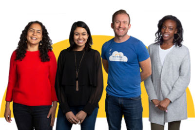 Une photo montrant un groupe diversifié de collègues chez Workday.