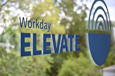 Workday Elevate logo on a window