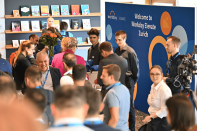 Attendees gathering together 