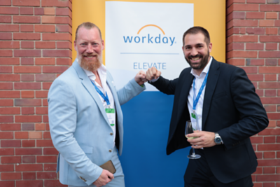 Two men in the front of post