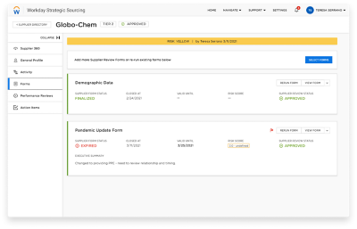 Workday Strategic Sourcing supplier dashboard details for the life sciences industry. 