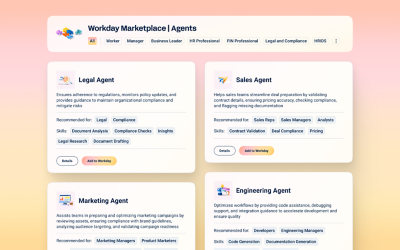 Capture d'écran des agents IA sur Workday Marketplace.