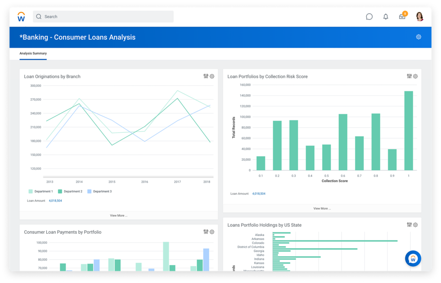 Screenshot of banking dashboard