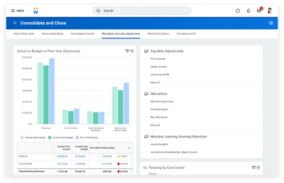 Close and consolidation screen in Workday Adaptive Planning EMP software. 