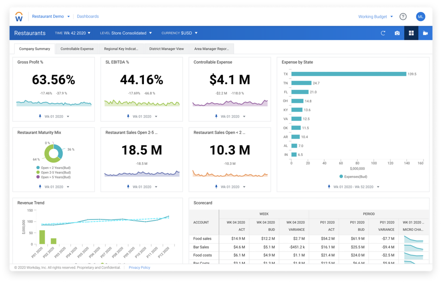 Workday Adaptive Planning Property P&L report.