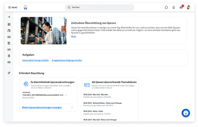 Desktop-Bildschirm mit Spesen-Hub