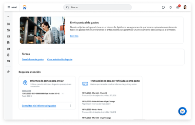 Pantalla de escritorio con hub de gastos.