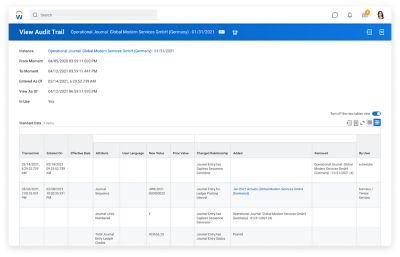 Operational journal audit trail in  internal controls management software.