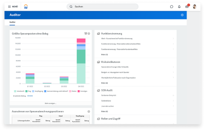 Auditoren-Dashboard mit Balkendiagramm der größten Spesenposten ohne Beleg