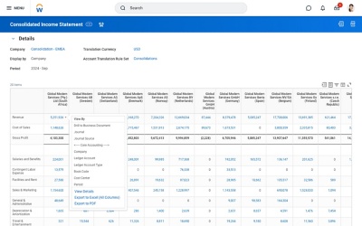 A consolidated income statement in close and consolidation software.