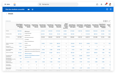 Un état des résultats consolidé dans le logiciel de clôture et de consolidation.