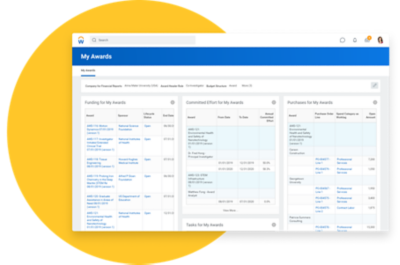 Tableau de bord montrant des tableaux détaillant le financement, l’effort engagé et les achats en lien avec des subventions.