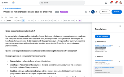 Screenshot of Knowledge Case Management dashboard with AI-powered Workday Assistant displaying relevant answers and documentation. 