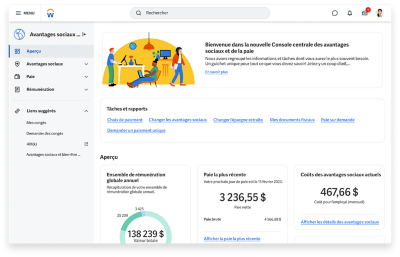 Capture d’écran de la plateforme des avantages sociaux et de la paie sur un ordinateur.