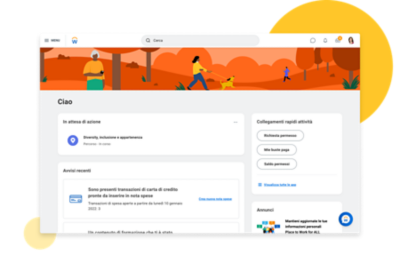 Schermata con riquadri personalizzati per le transazioni riguardanti le spese e la formazione assegnata.