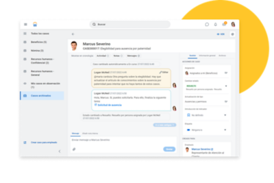 Tablero de mando de respuestas sobre RRHH con una conversación de un caso.