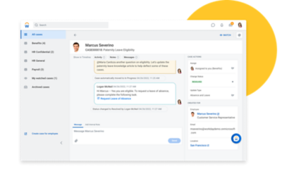 Dashboard met een case conversation in 'HR Answers'.