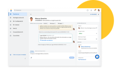 Tableau de bord de réponses des RH montrant une conversation sur un cas.