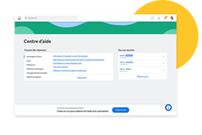 Le centre d’aide de Workday offre une vue d’ensemble des sujets et de l’historique des cas pertinents pour l’employé.