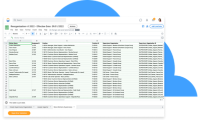 Een werkblad met bulkacties.