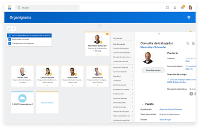 Organigrama de centro de costes con posibilidad de interacción basada en credenciales de seguridad.